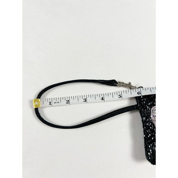 Liz Claiborne Beaded Wristlet Satin Y2K Hearts Black Goth Glam Kidcore Going Out - Picture 6 of 12